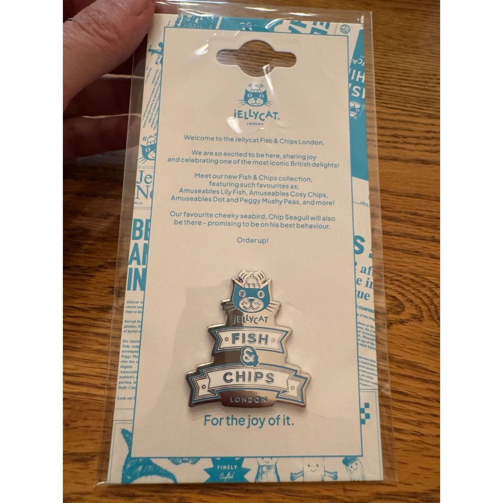 Jellycat Fish & Chips London Enamel Pin Badge Blue White PIN6FCLOGO Selfridges